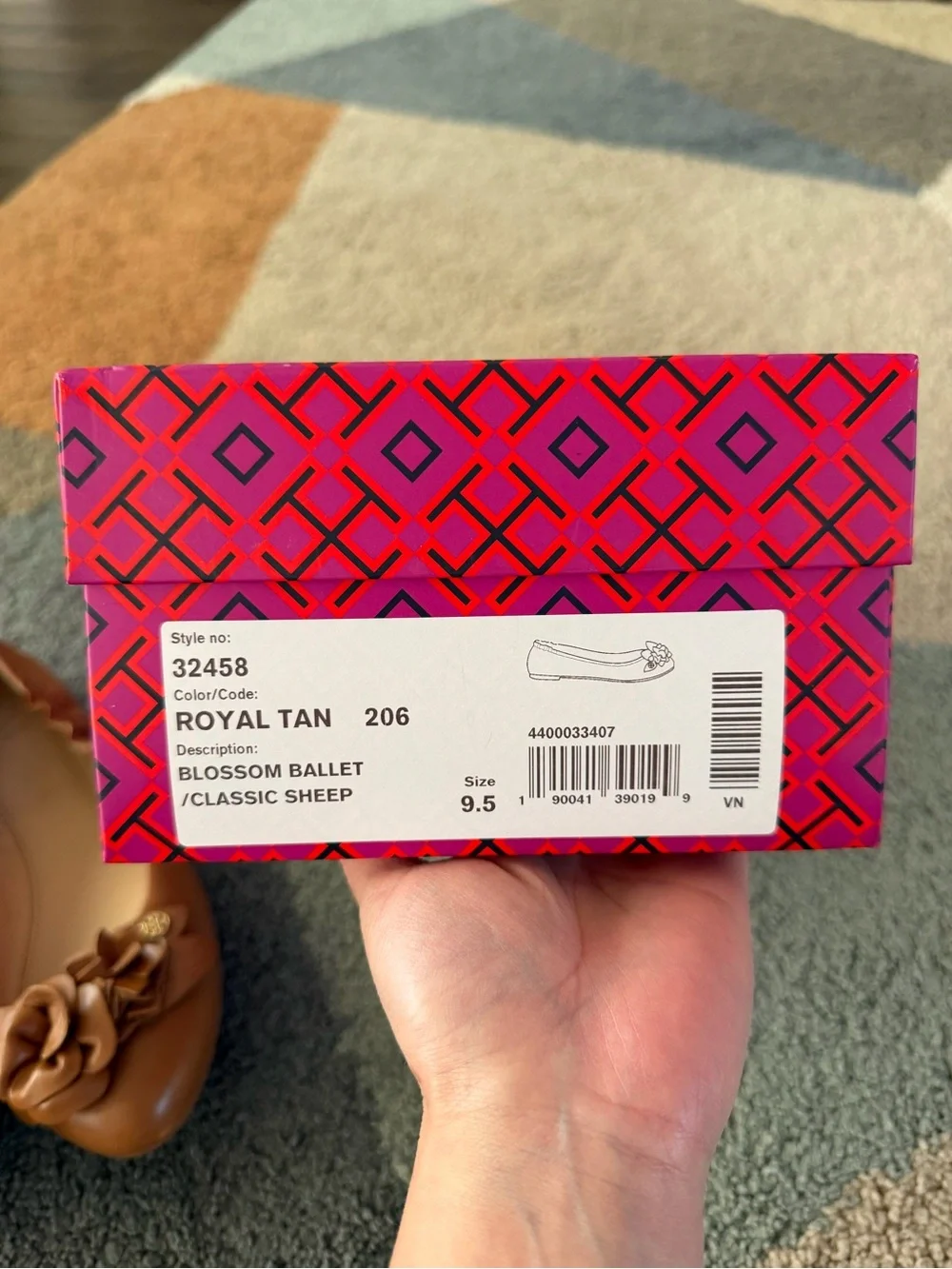 Tory Burch Royal Tan Classic Sheep Blossom Ballet Flats